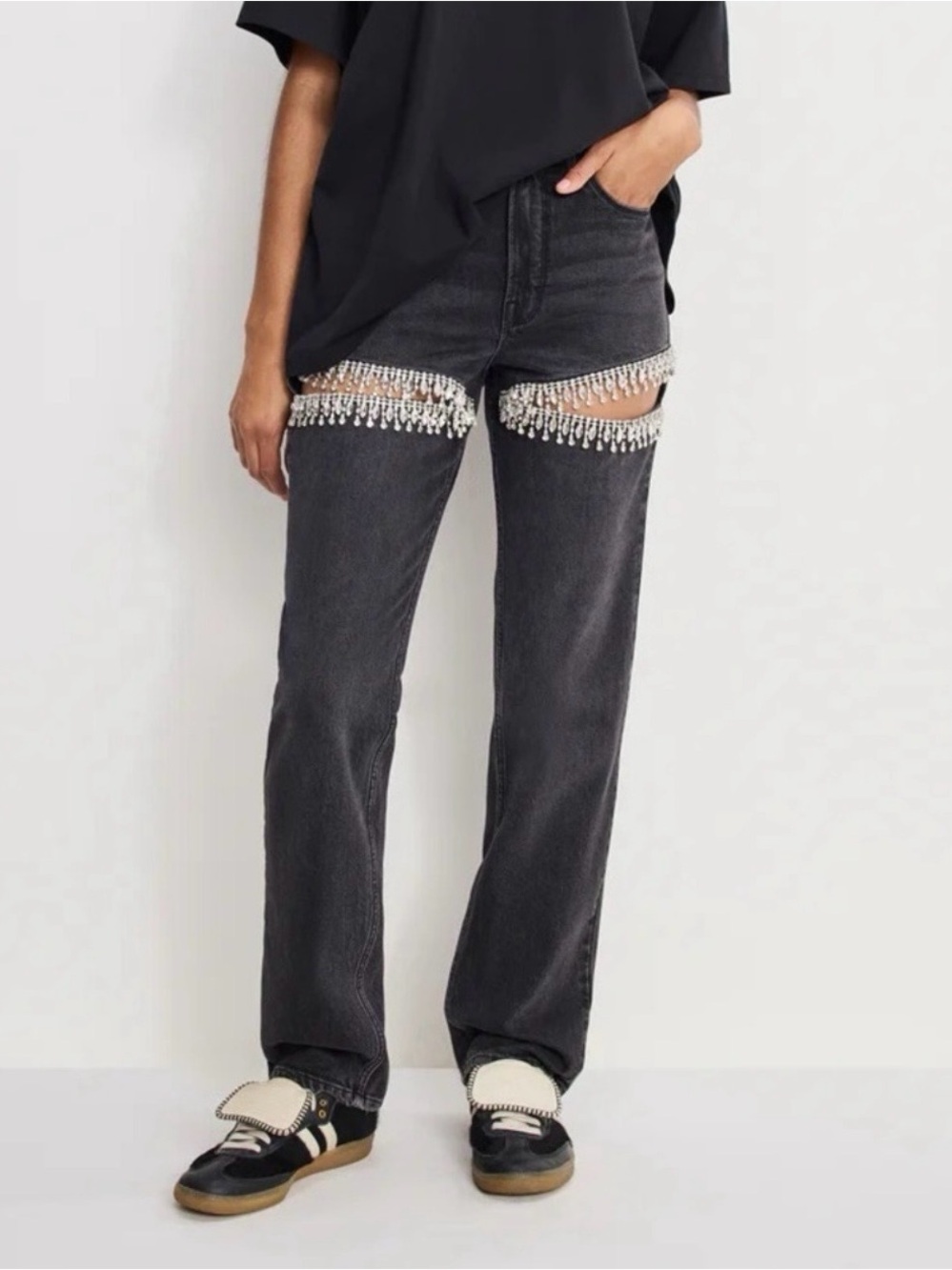 Good American Good Icon Straight Diamond Jeans in Black Size 8/29
